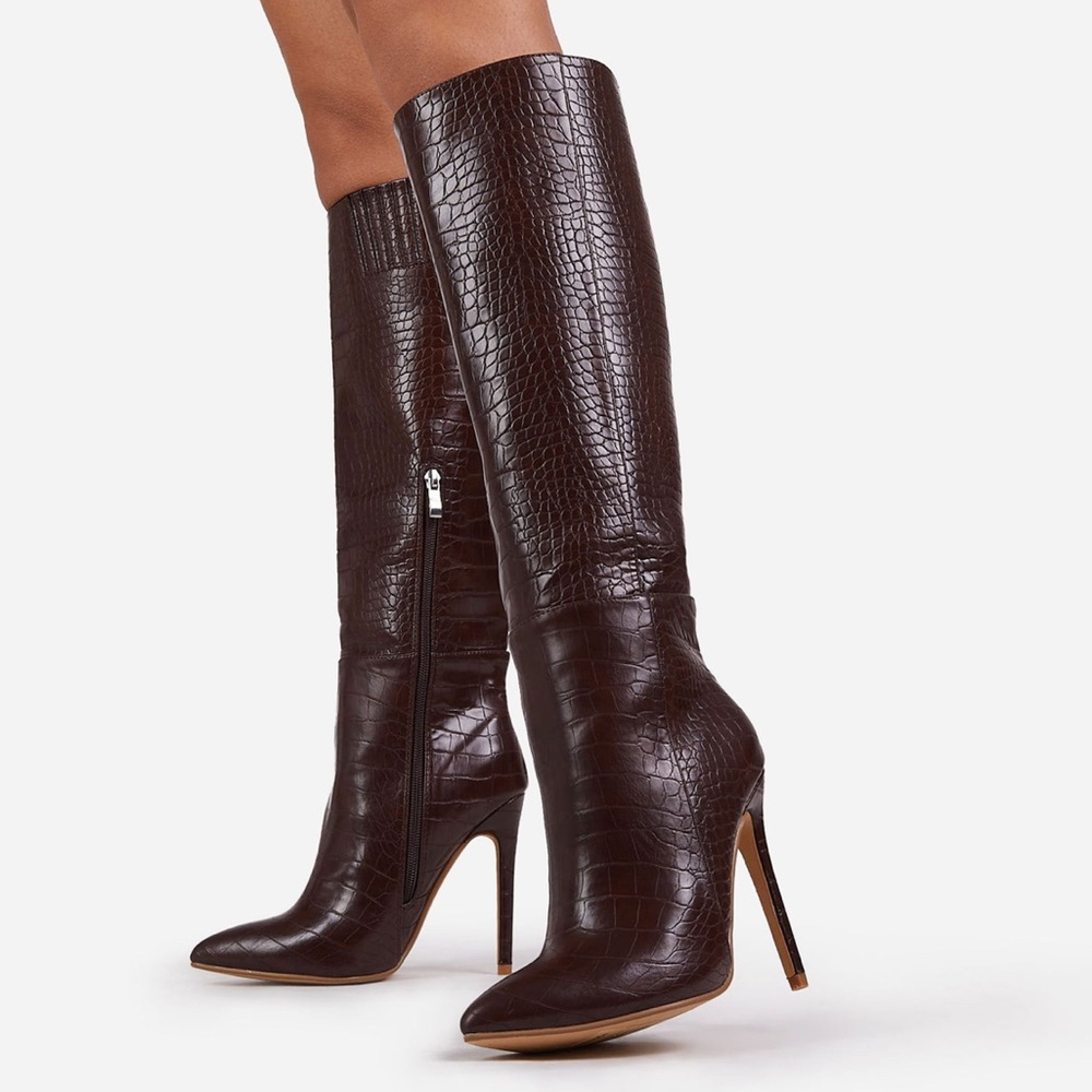 Ego Brown Crocodile Knee High Boots